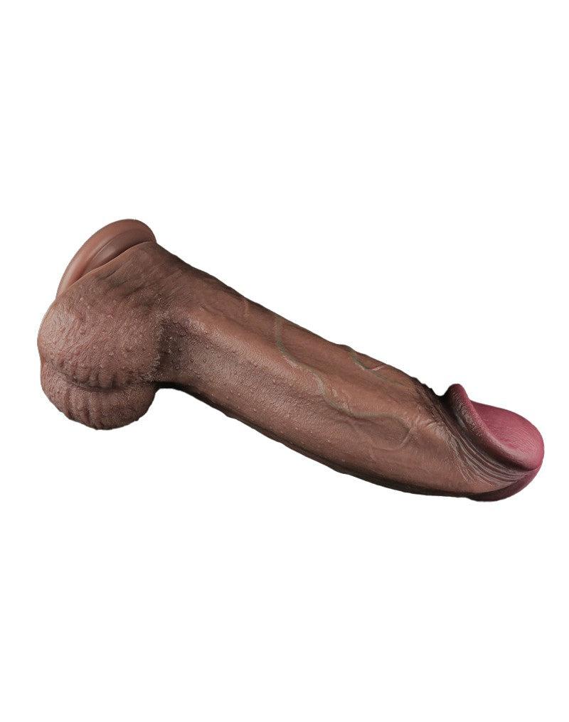 LoveToy - Dubbellaags Siliconen Dildo XXL - Lengte 33 cm - Diameter 5,5 cm - Bruin-Erotiekvoordeel.nl