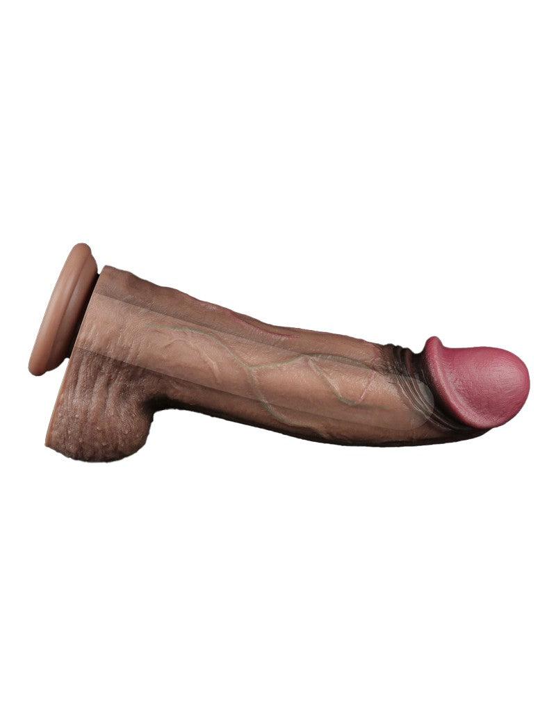 LoveToy - Dubbellaags Siliconen Dildo XXL - Lengte 33 cm - Diameter 5,5 cm - Bruin-Erotiekvoordeel.nl