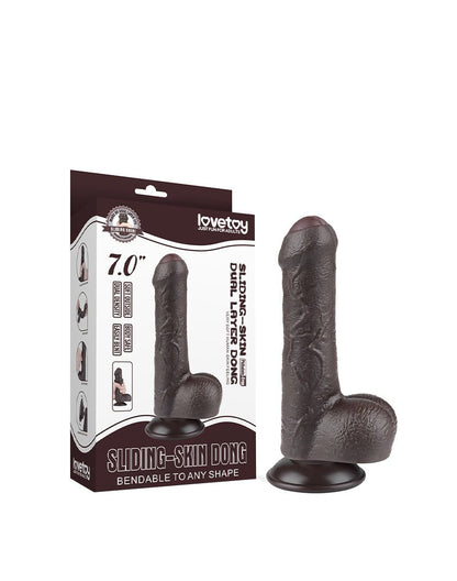 LoveToy - Glijdende Huid Dildo - 18,3 cm x Ø 3,5 cm - Zwart-Erotiekvoordeel.nl