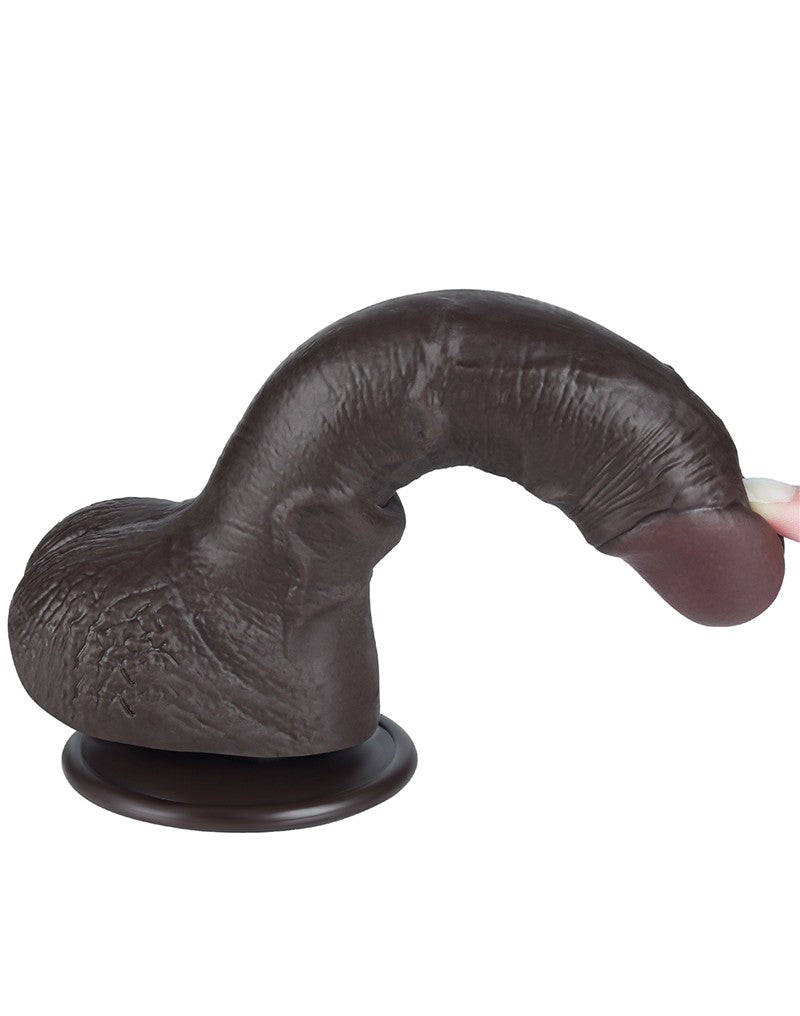 LoveToy - Glijdende Huid Dildo - 19,5 cm x Ø 3,5 cm - Zwart-Erotiekvoordeel.nl