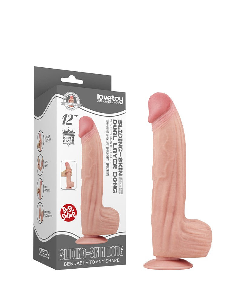 Lovetoy - Dildo -Sliding Skin Dildo - Lengte 31 cm - Lichte Huidskleur-Erotiekvoordeel.nl