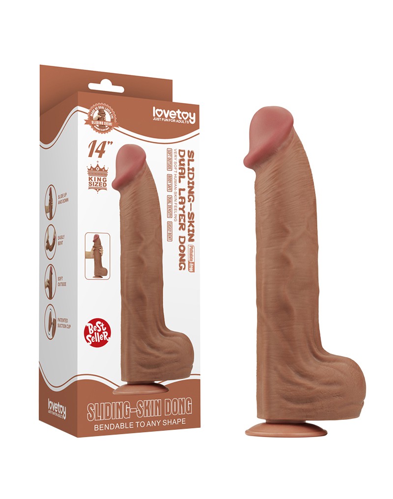 Lovetoy - Dildo -Sliding Skin Dildo - Lengte 36 cm - Bruin-Erotiekvoordeel.nl