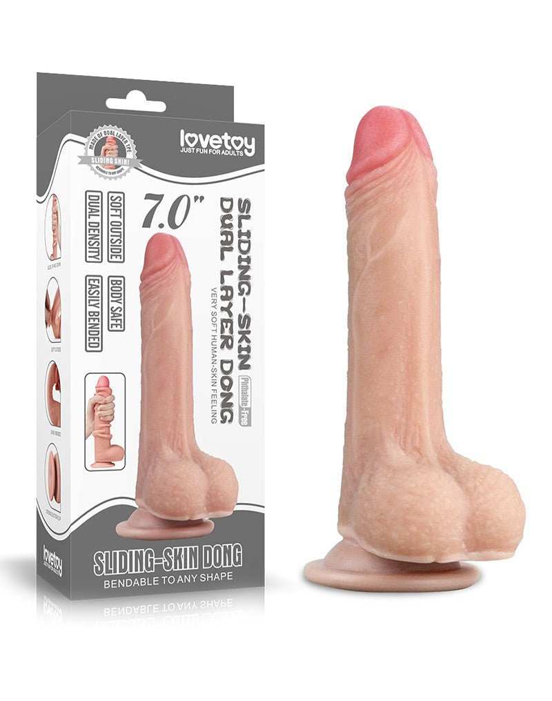 Lovetoy Dildo met glijdende huid 18 cm - blanke huidskleur - Erotiekvoordeel.nl