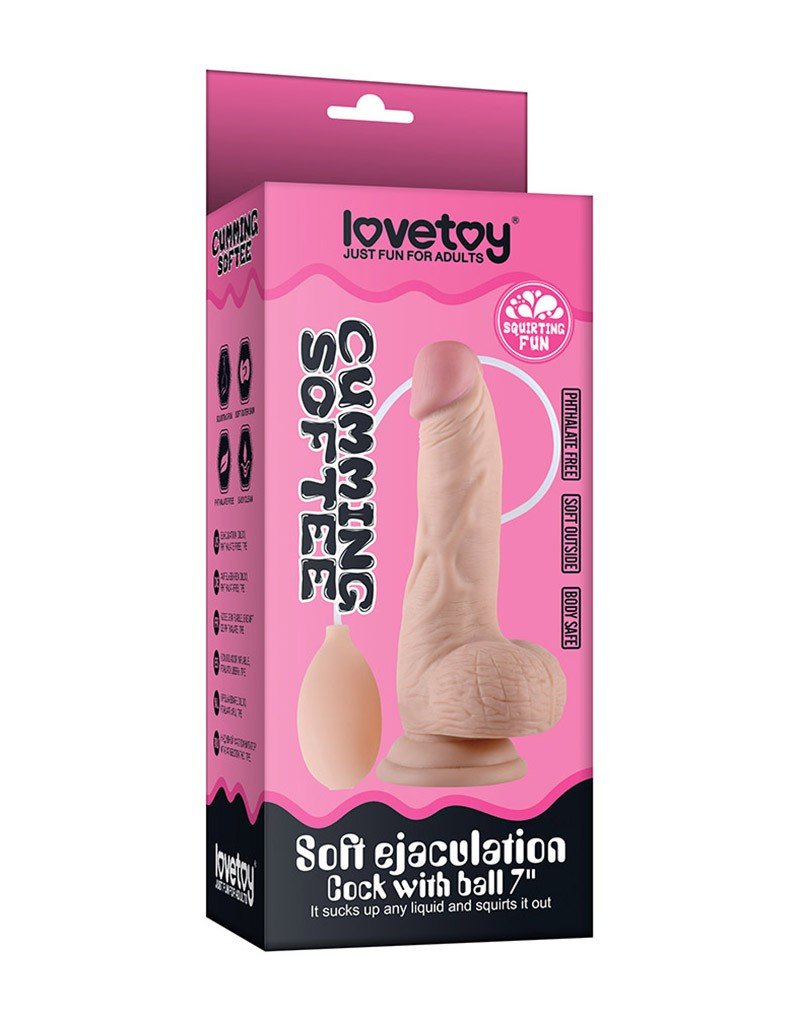 Lovetoy Zachte Dildo met balzak en squirt functie 20 cm - lichte huidskleur-Erotiekvoordeel.nl