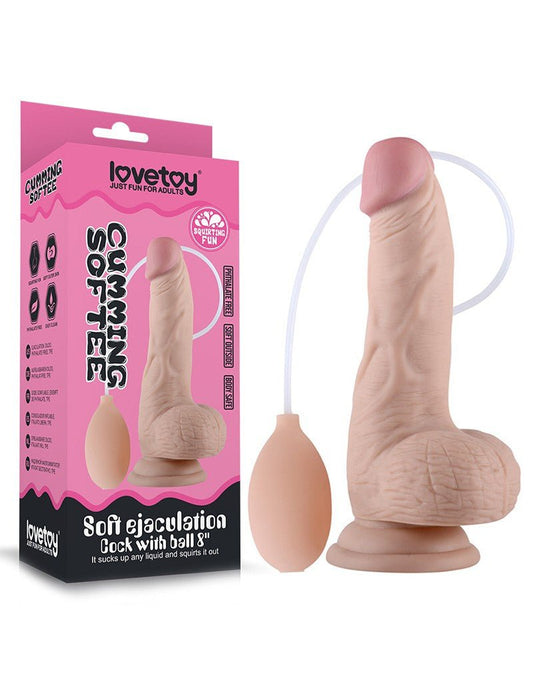 Lovetoy Zachte Dildo met balzak en squirt functie 20 cm - lichte huidskleur-Erotiekvoordeel.nl