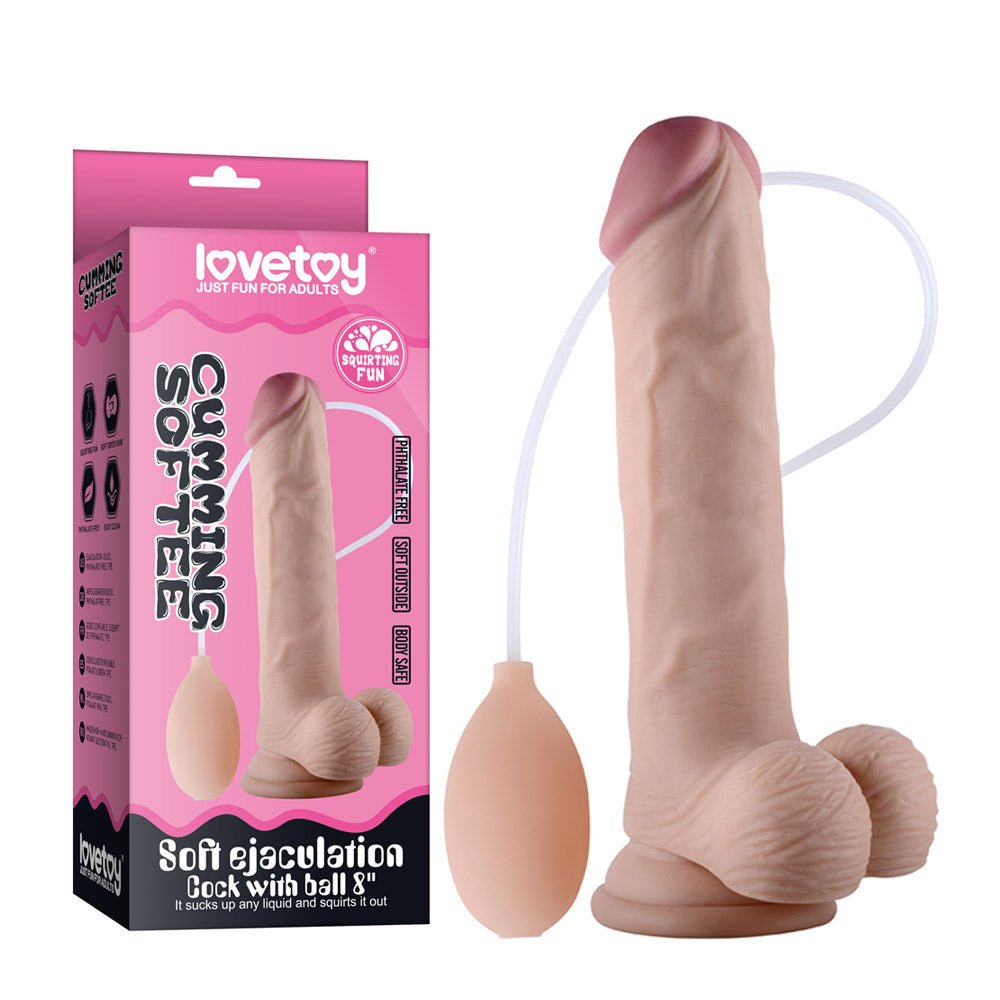 Zachte Dildo met knijpbal voor spuit functie - 20 cm - Erotiekvoordeel.nl