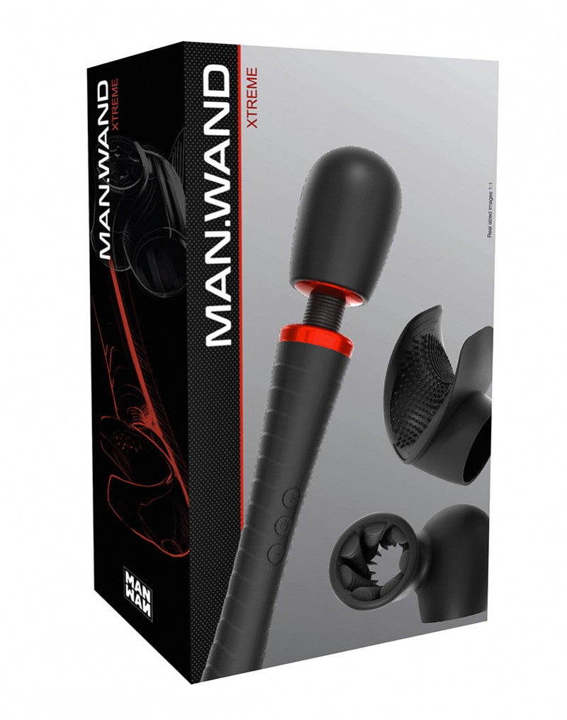 Man.Wand Extreme Powerwand Masturbator en Wand Vibrator met opzetstukken - zwart - Erotiekvoordeel.nl