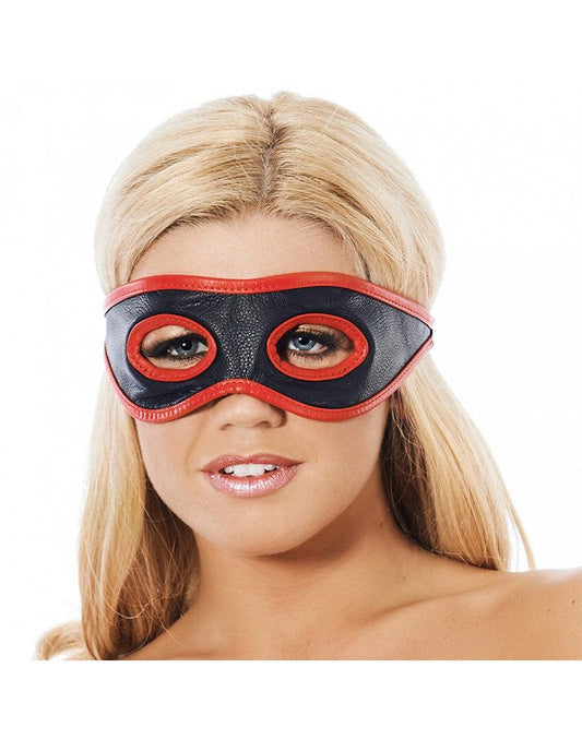 Masker leer met oog uitsparingen - zwart/rood - Erotiekvoordeel.nl