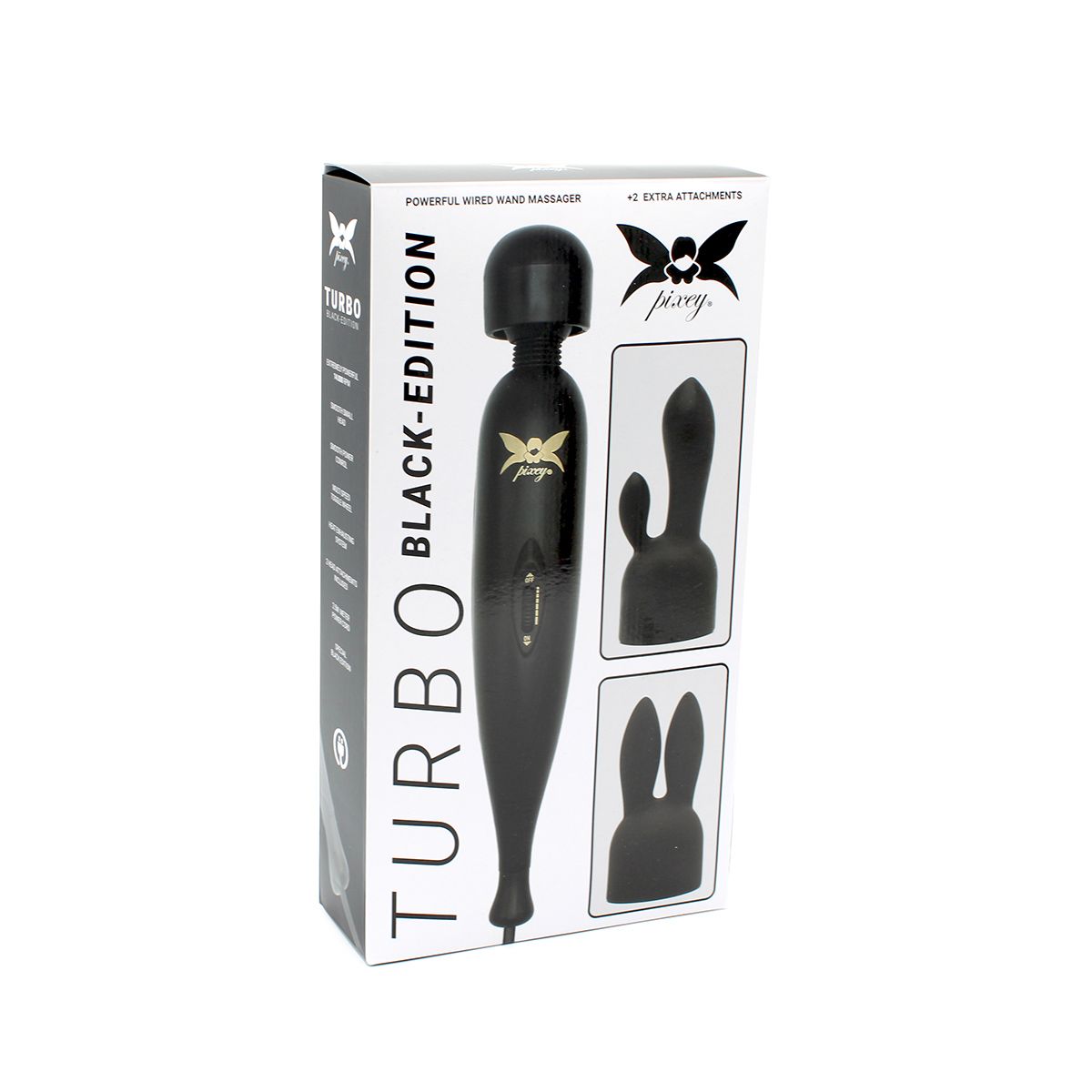 Pixey Turbo - Wand Vibrator - Massager - Black Edition - Met Twee Opzetstukken-Erotiekvoordeel.nl