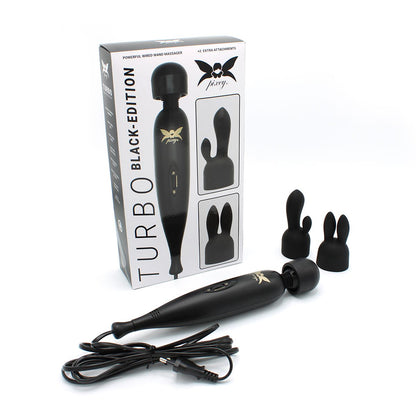 Pixey Turbo - Wand Vibrator - Massager - Black Edition - Met Twee Opzetstukken-Erotiekvoordeel.nl