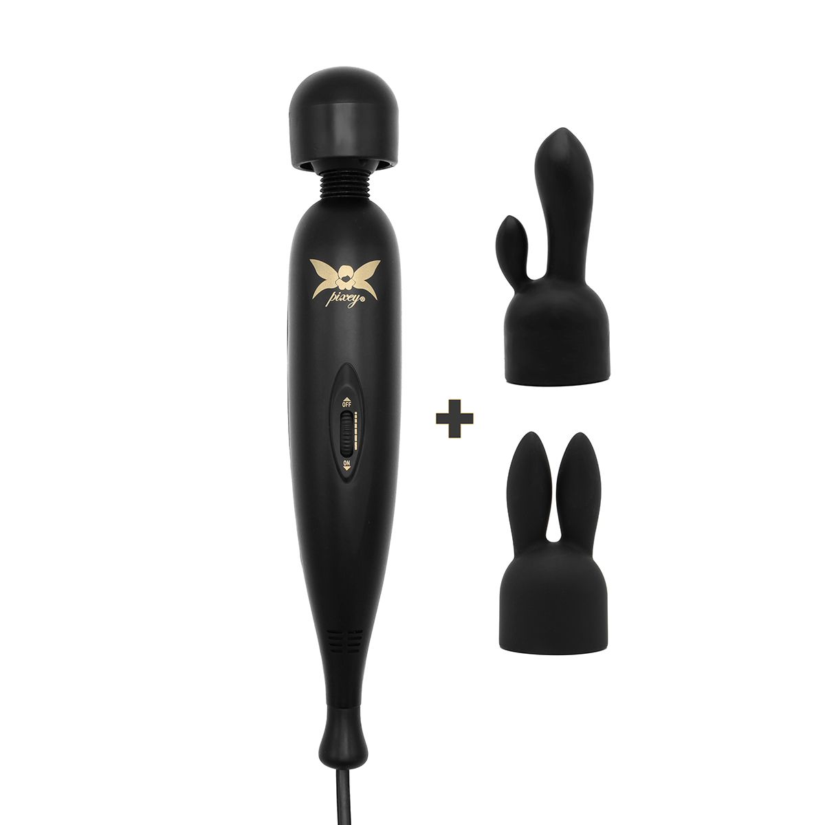 Pixey Turbo - Wand Vibrator - Massager - Black Edition - Met Twee Opzetstukken-Erotiekvoordeel.nl