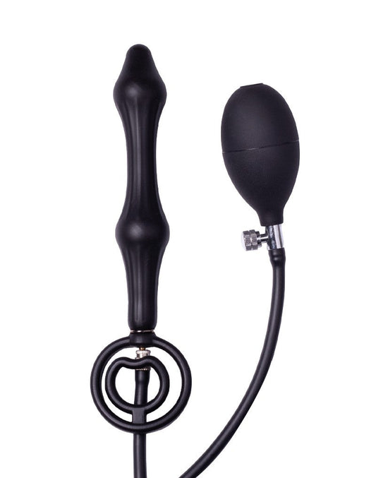 Rimba Latex Play Inflatable Anal plug with double balloon and pump - black