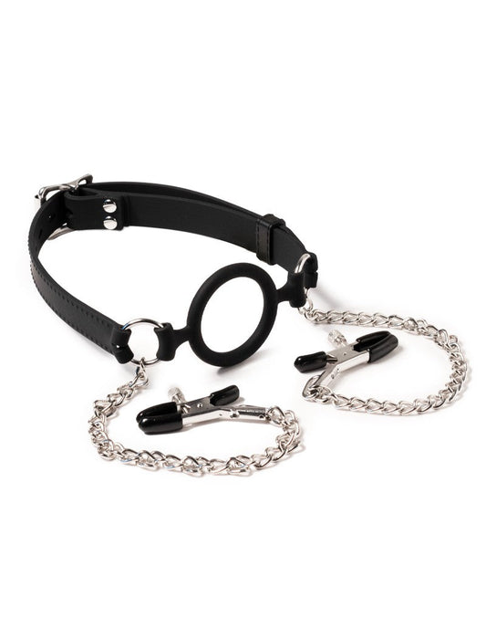 Rimba Latex Play Ring Gag/Mondknevel met tepelklemmen-Erotiekvoordeel.nl