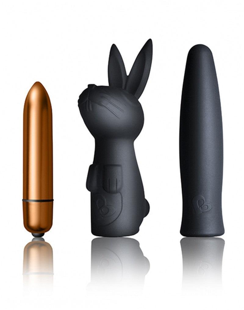 Rocks-Off Truly Dark Desires Set Mini Vibrator met Opzetstukken - zwart/goud - Erotiekvoordeel.nl