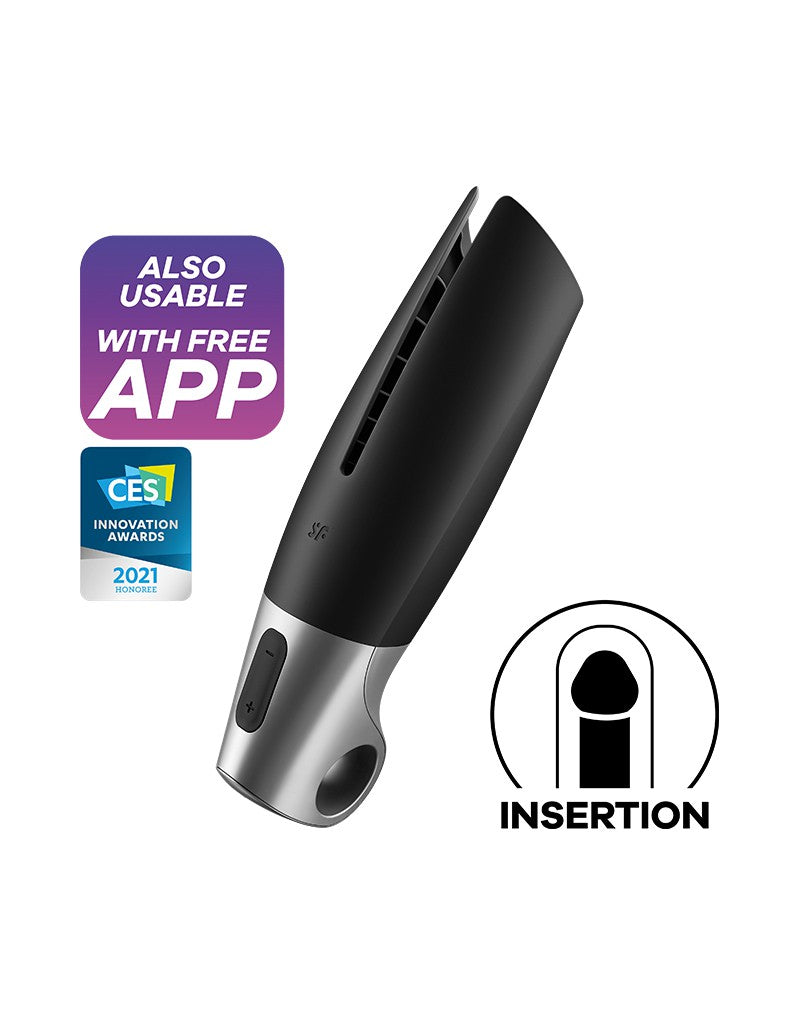 Satisfyer - Power Masturbator Met App Control - Zwart/Zilver-Erotiekvoordeel.nl