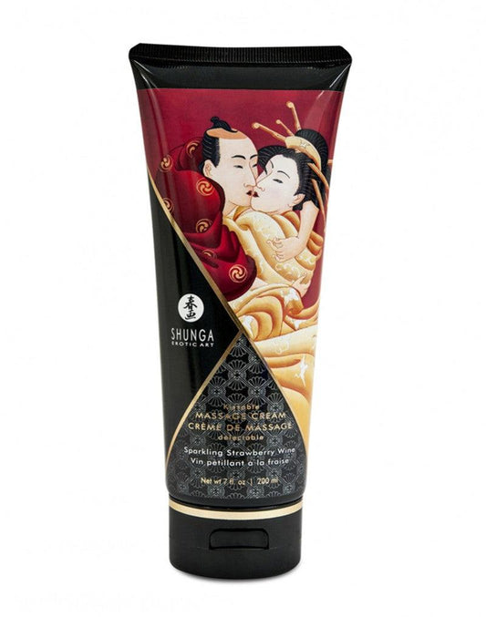 Shunga Kissable Massage Cream Sparkling Strawberry Wine - Erotiekvoordeel.nl