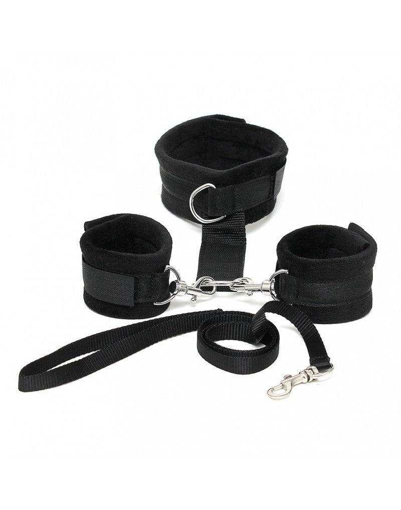 Soft Bondage Collar met handboeien en leiband - zwart - Erotiekvoordeel.nl