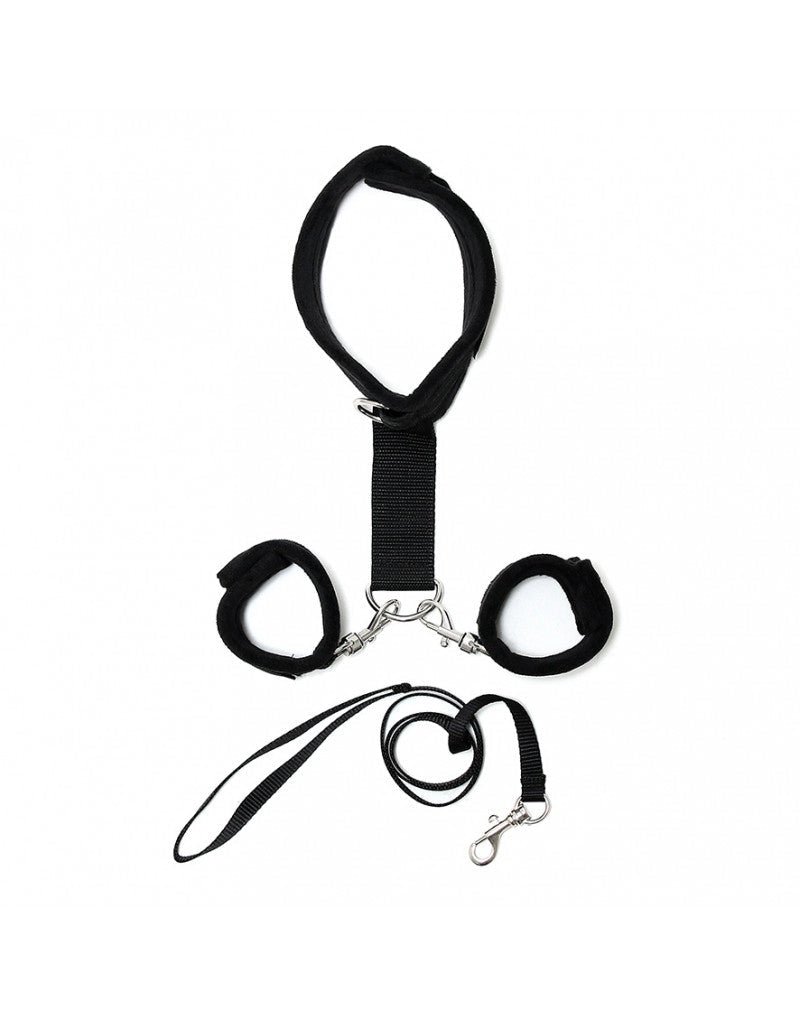 Soft Bondage Collar met handboeien en leiband - zwart - Erotiekvoordeel.nl