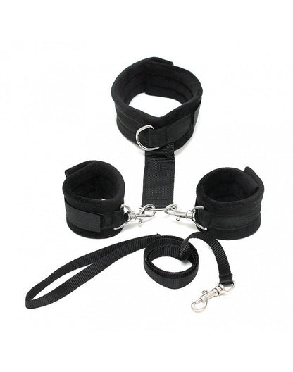 Soft Bondage Collar met handboeien en leiband - zwart - Erotiekvoordeel.nl