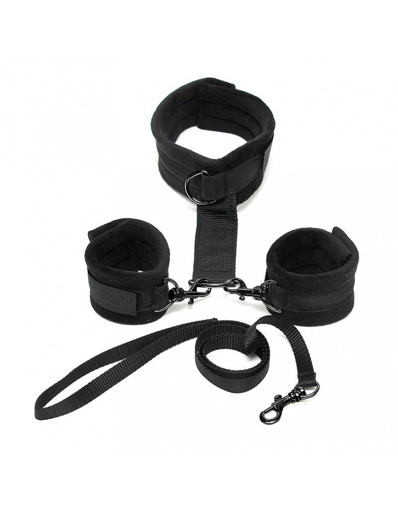 Soft Bondage Collar met handboeien en leiband - zwart - Erotiekvoordeel.nl