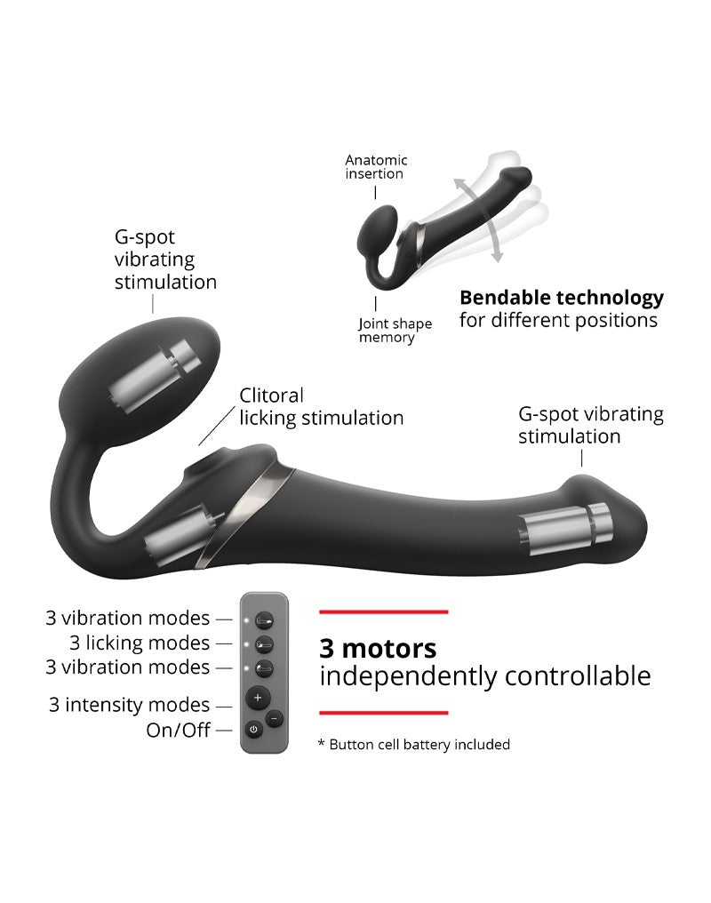 Strap-On-Me Vibrerende Strapless Voorbinddildo met luchtdruk stimulatie - zwart-Erotiekvoordeel.nl