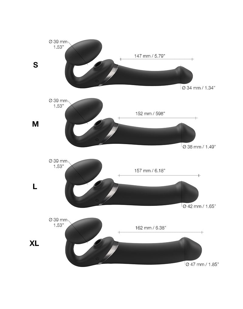 Strap-On-Me Vibrerende Strapless Voorbinddildo met luchtdruk stimulatie - zwart-Erotiekvoordeel.nl